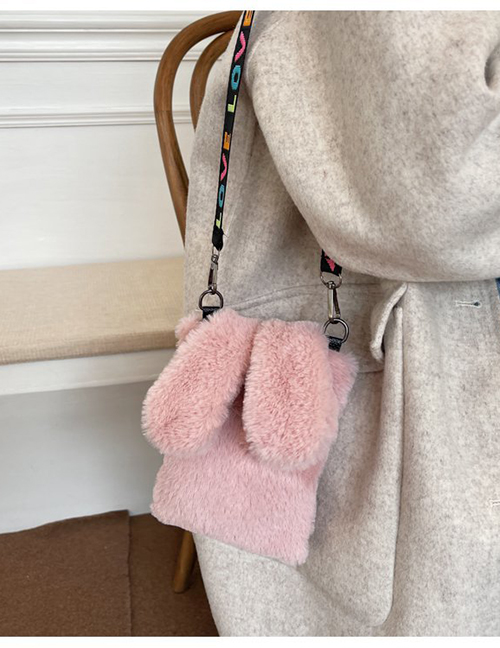 Fashion Pink Plush Bunny Ear Crossbody Bag