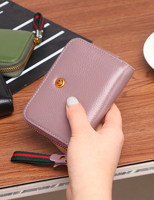 Fashion Smiley Taro Purple Zipper Multi-position Card Holder Coin Purse