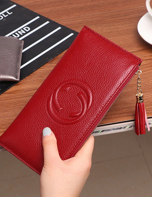 Fashion Red Wine Large-capacity Buckle Leather Wallet With Multiple Card Slots