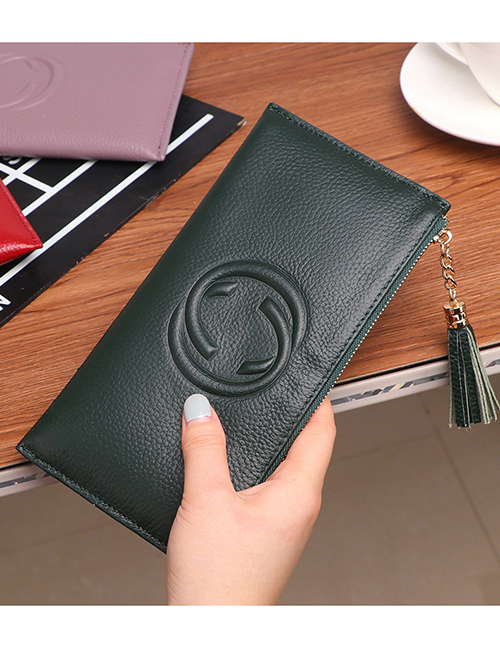 Fashion Dark Green Large-capacity Buckle Leather Wallet With Multiple Card Slots