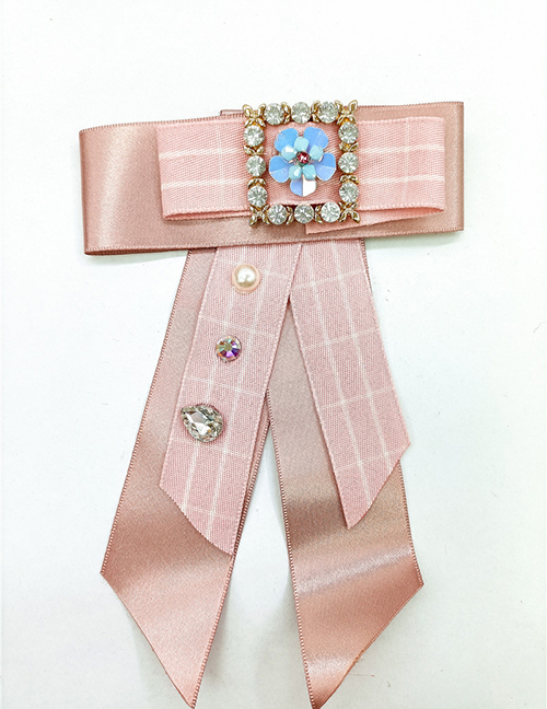 Fashion Pink Cloth Diamond Bow Brooch