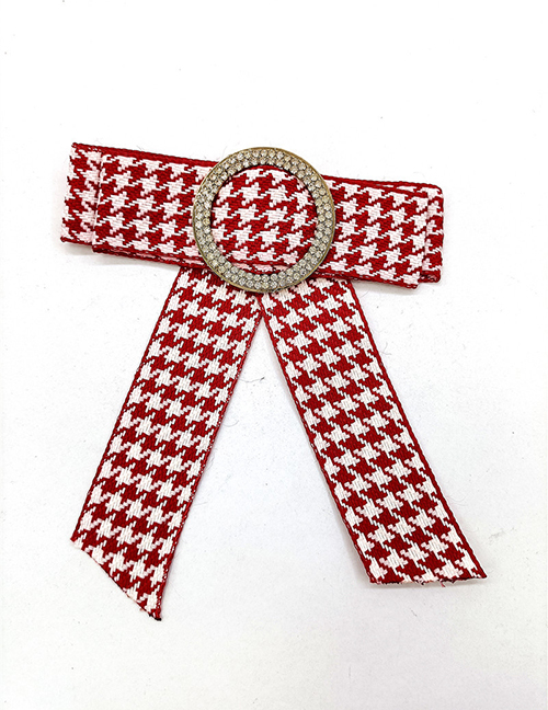 Fashion Red Houndstooth Disc Bow Brooch
