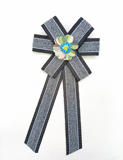 Fashion Grey Fabric Striped Bow Tie Brooch