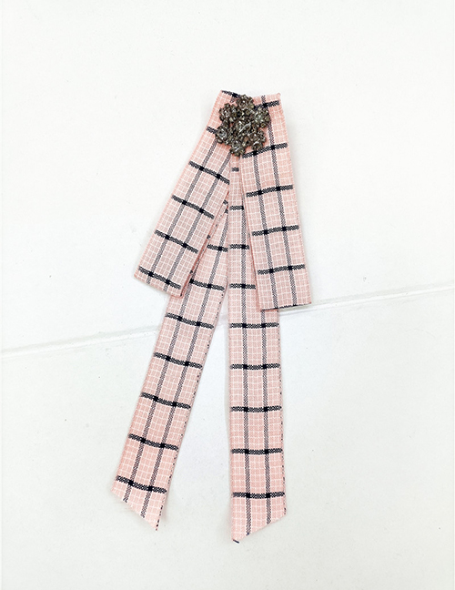 Fashion Pink Alloy Diamond Check Bow Brooch
