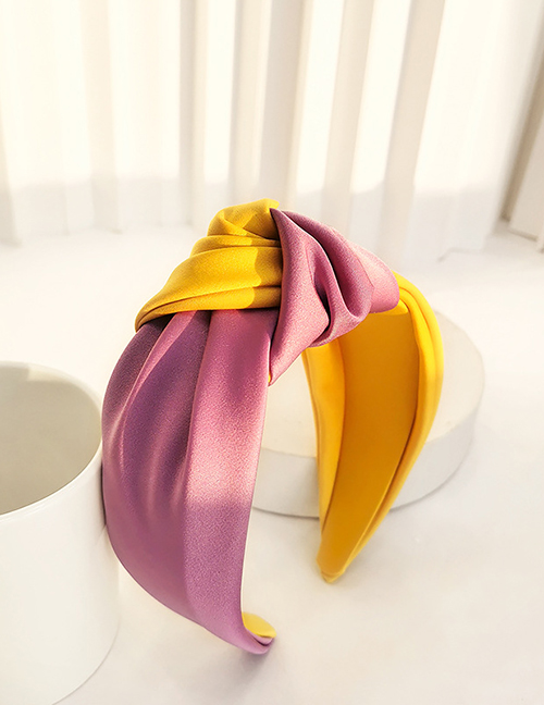 Fashion Purple + Mango Yellow Color Matching Satin-finished Broad-brimmed Headband With Knotted In The Middle