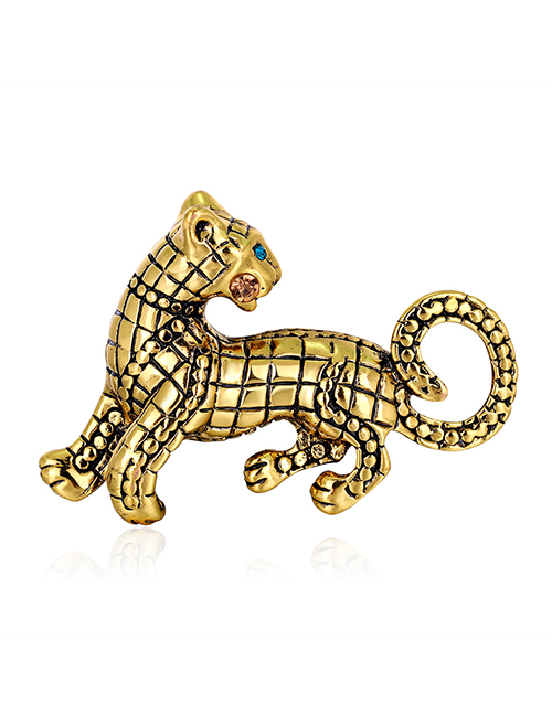 Fashion Gold Alloy Diamond Leopard Brooch