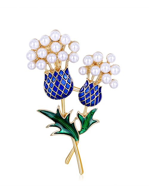 Fashion Gold Alloy Drop Oil Pearl Flower Brooch
