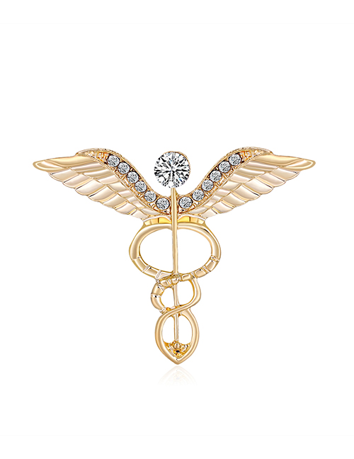 Fashion Gold Alloy Diamond Geometric Wings Brooch