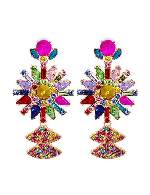 Fashion Color Alloy Geometric Diamond Sun Flower Stud Earrings