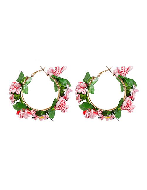Fashion Pink Artificial Flower Woven Earrings