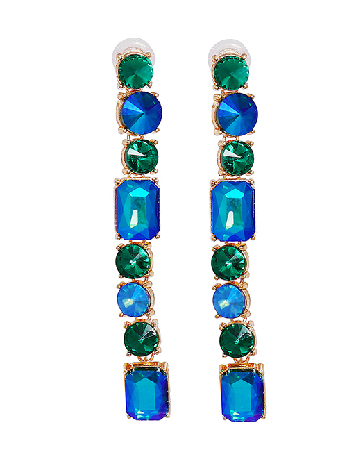 Fashion Green+blue Geometric Colored Diamond Earrings