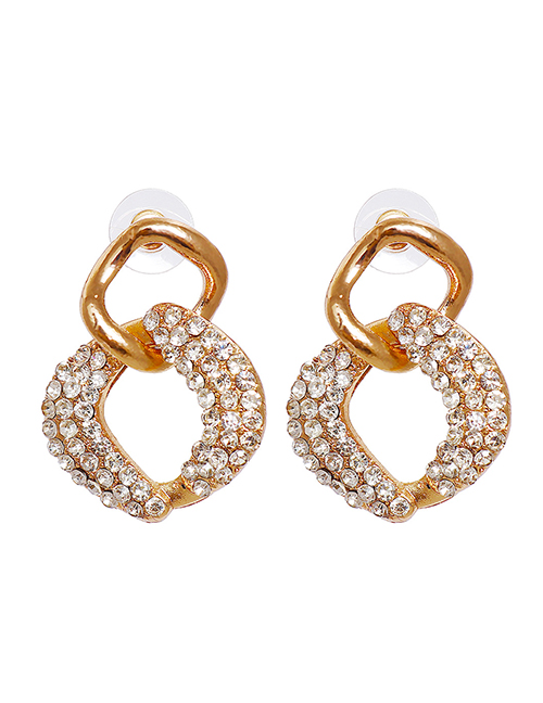Fashion White Alloy Full Diamond Geometric Earrings