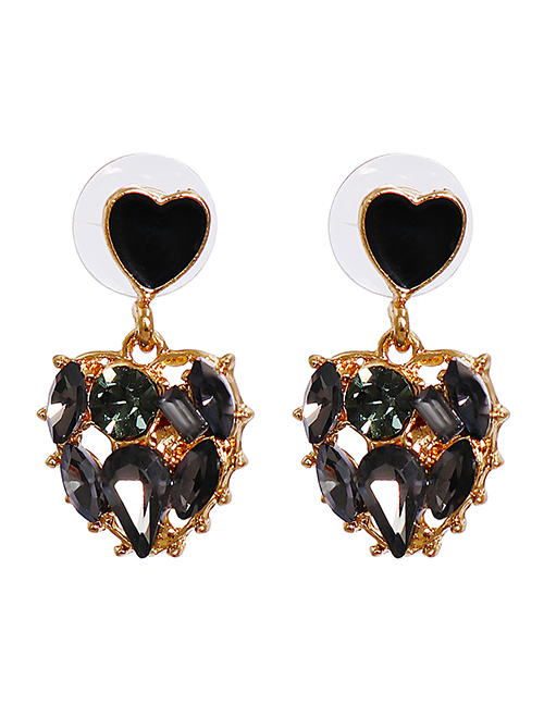 Fashion Black Geometric Diamond Heart Hollow Stud Earrings