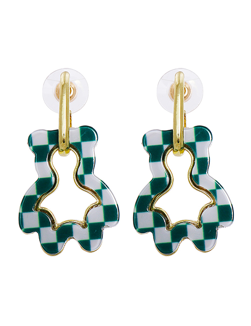 Fashion Gold Resin Checkerboard Bear Earrings