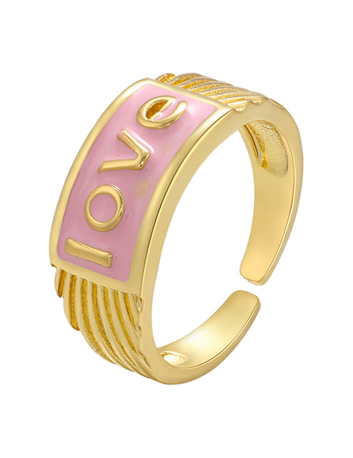 Fashion Pink Copper Drop Oil Letter Geometric Open Ring