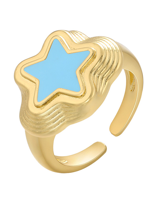Fashion Blue Copper Drop Oil Five-pointed Star Open Ring
