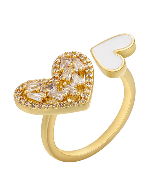 Fashion Gold Coloren White Copper Inlaid Zirconium Drop Oil Love Heart Open Ring