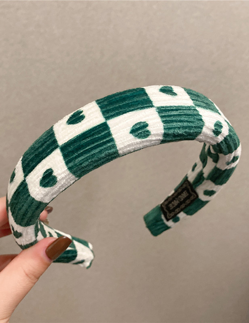 Fashion Green Fabric Check Love Print Headband