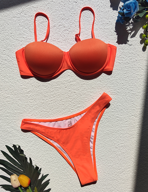 Fashion Orange Nylon High Waist Split Swimsuit