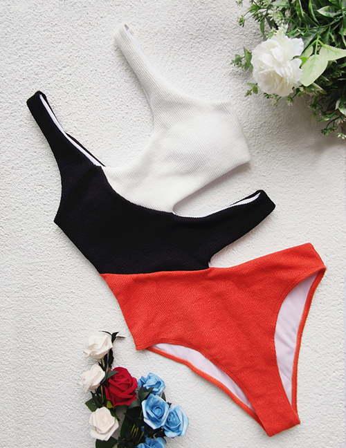 Fashion Color Matching Stitching Contrast One-piece Swimsuit