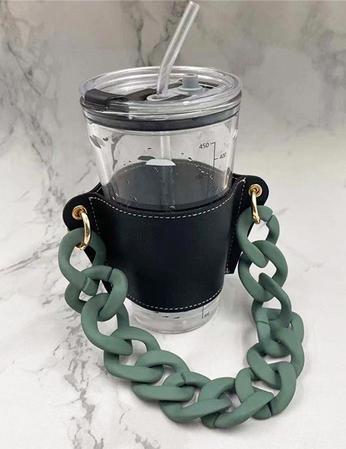 Fashion Black Cup Sleeve + Green Chain Removable Geometric Chain Coffee Cup Holder