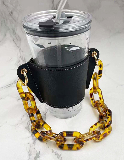 Fashion Black Cup Sleeve + Amber Chain Removable Geometric Chain Coffee Cup Holder