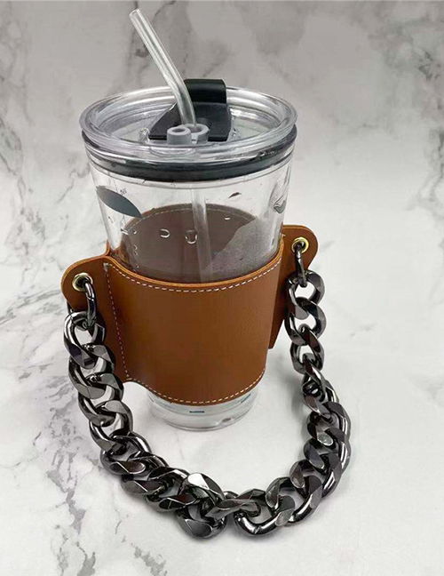 Fashion Brown Cup Sleeve + Gun Color Chain Removable Geometric Chain Coffee Cup Holder
