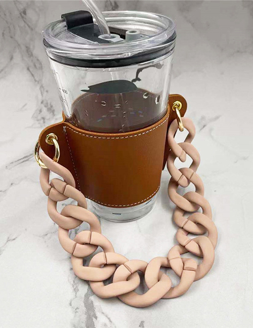 Fashion Brown Cup Sleeve + Pink Chain Removable Geometric Chain Coffee Cup Holder