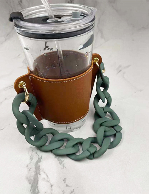 Fashion Brown Cup Sleeve + Green Chain Removable Geometric Chain Coffee Cup Holder