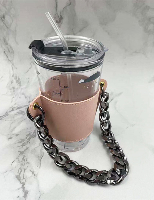 Fashion Pink Cup Sleeve + Gun Color Chain Removable Geometric Chain Coffee Cup Holder