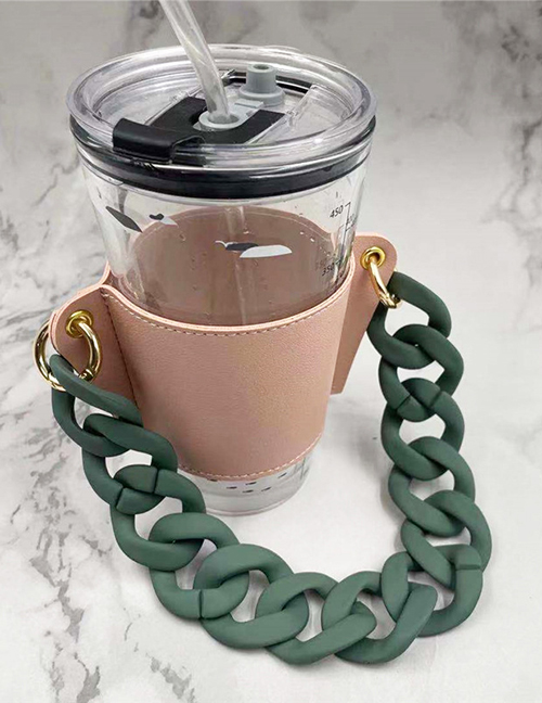 Fashion Pink Cup Set + Green Chain Removable Geometric Chain Coffee Cup Holder