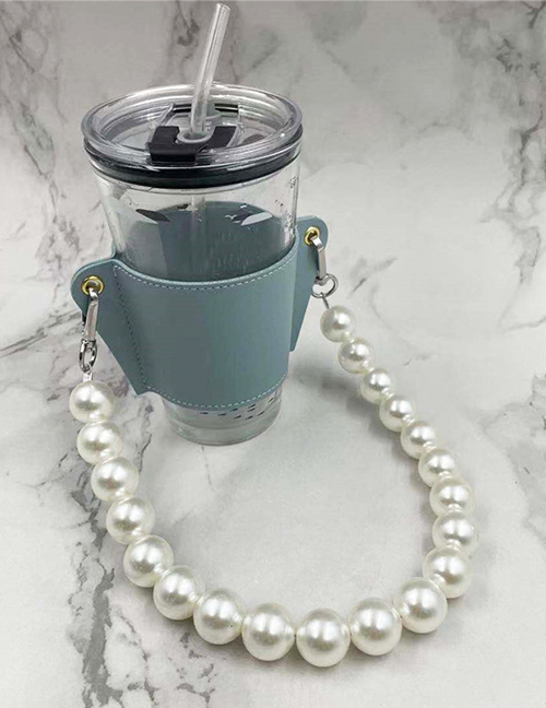 Fashion Sky Blue Cup Set + Pearl Chain Removable Pearl Chain Coffee Cup Holder