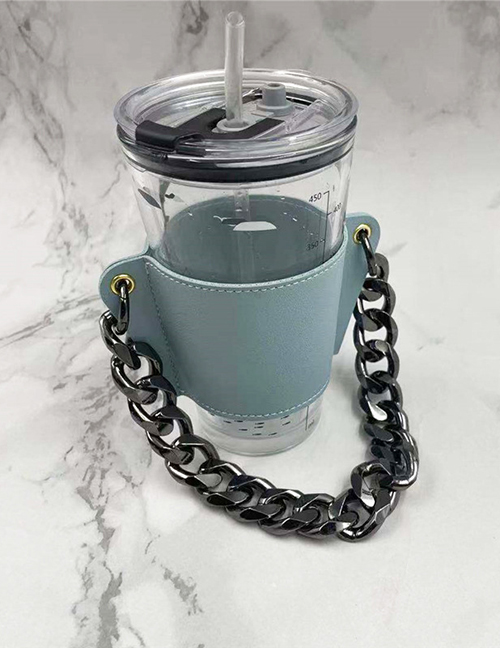 Fashion Sky Blue Cup Sleeve + Gun Color Chain Removable Geometric Chain Coffee Cup Holder