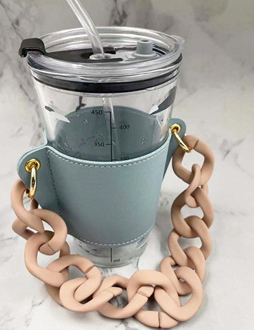Fashion Sky Blue Cup Set + Pink Chain Removable Geometric Chain Coffee Cup Holder