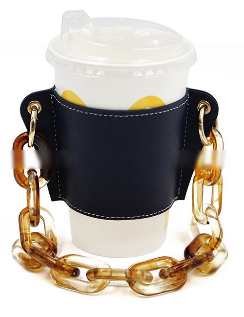 Fashion Dark Blue Cup Set + Amber Chain Removable Geometric Chain Coffee Cup Holder
