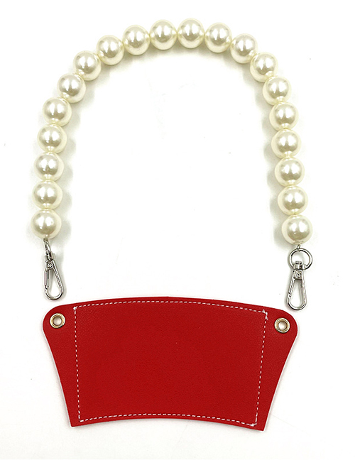 Fashion Red Cup Set + Pearl Chain Removable Pearl Chain Coffee Cup Holder