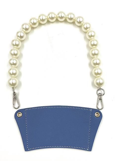 Fashion Light Blue Cup Set + Pearl Chain Removable Pearl Chain Coffee Cup Holder