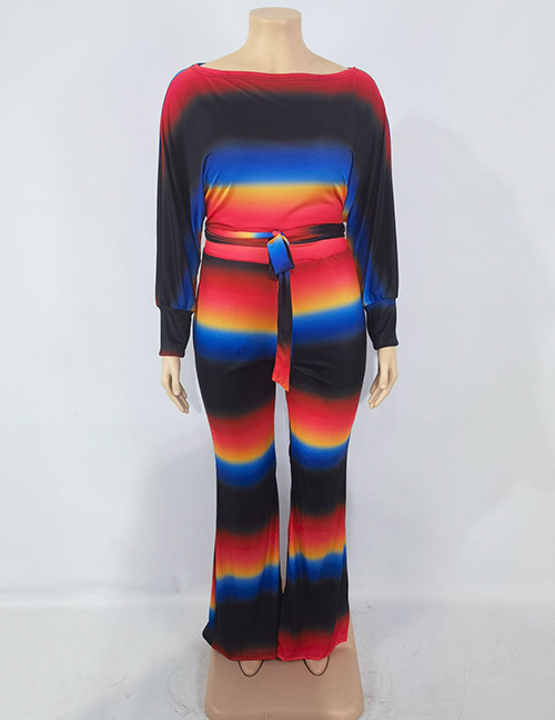 Fashion Black Stripes Colorful Striped Knitted Top And Trousers Suit