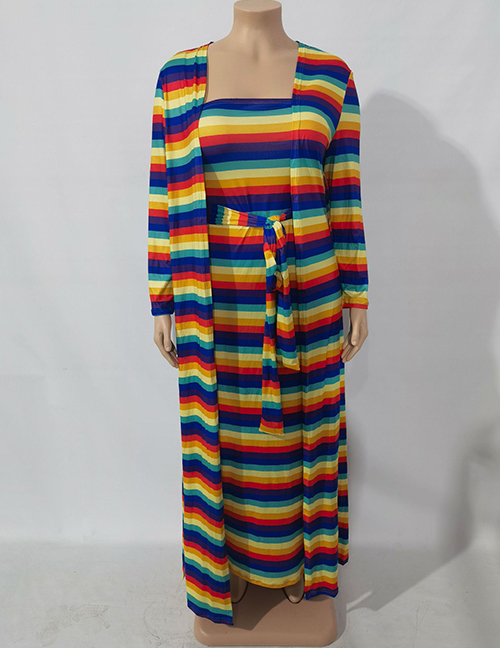 Fashion 6 Color Stripes Striped Print Suspender Skirt Jacket Suit