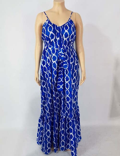 Fashion Blue Printed Halter Strap Dress