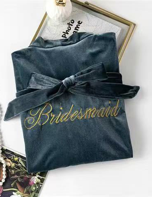 Fashion Gold Color Velvet Bridesmaid Style-elegant Gray Gold Velvet Letter Embroidered Nightgown Cardigan
