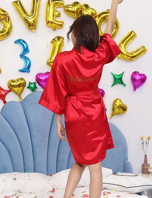 Fashion Big Red Bridesmaid Print Imitation Silk Geometric Print Bandage Nightgown