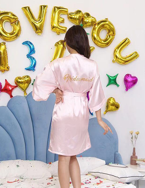 Fashion Pink Bridesmaid Print Imitation Silk Geometric Print Bandage Nightgown