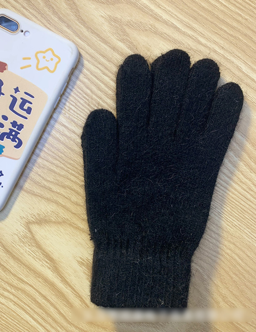 Fashion Black Cashmere Plus Velvet Finger Gloves