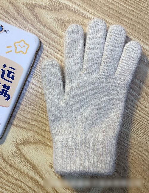 Fashion Beige Cashmere Plus Velvet Finger Gloves