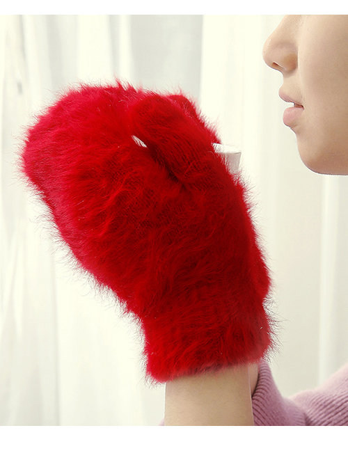 Fashion Red Cartoon Rabbit Wool Mittens