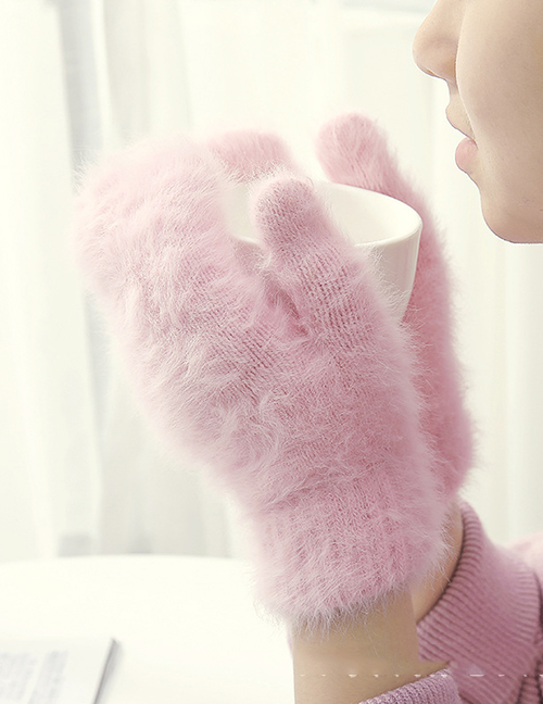 Fashion Light Pink Cartoon Rabbit Wool Mittens