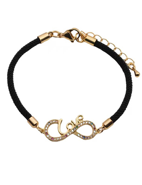 Fashion Cb00168++ Black Rope Copper Inlaid Zirconium Letter Bracelet