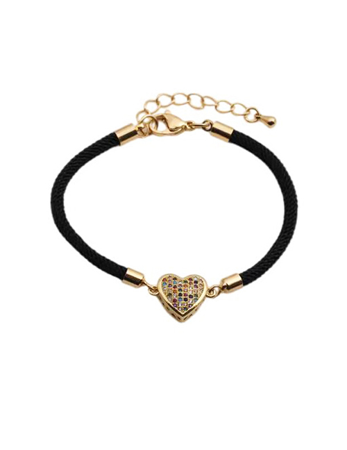 Fashion Cb0035+black Rope Copper Inlaid Zirconium Heart Bracelet