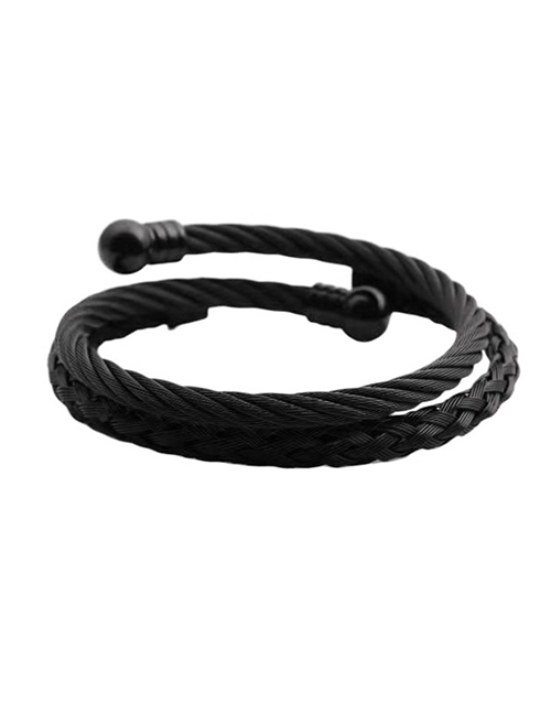 Fashion Black 2-piece Set Stainless Steel Wire Braided Bulb Head Open Bracelet Set